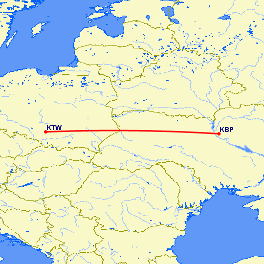 перелет Катовице — Киев на карте