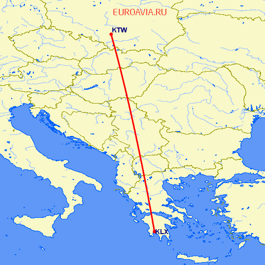 перелет Катовице — Каламата на карте