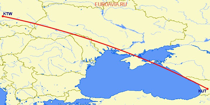 перелет Катовице — Кутаиси на карте