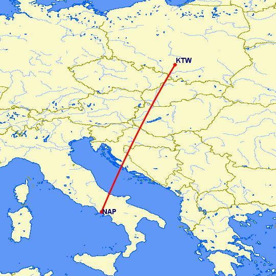 перелет Катовице — Неаполь на карте