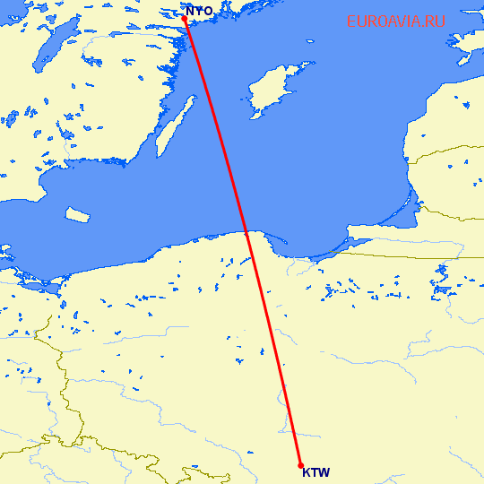 перелет Катовице — Стокгольм на карте