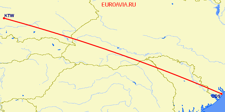 перелет Катовице — Одесса на карте
