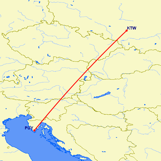 перелет Катовице — Пула на карте