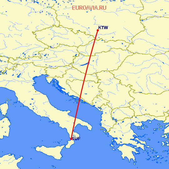перелет Катовице — Ламециа Терме на карте