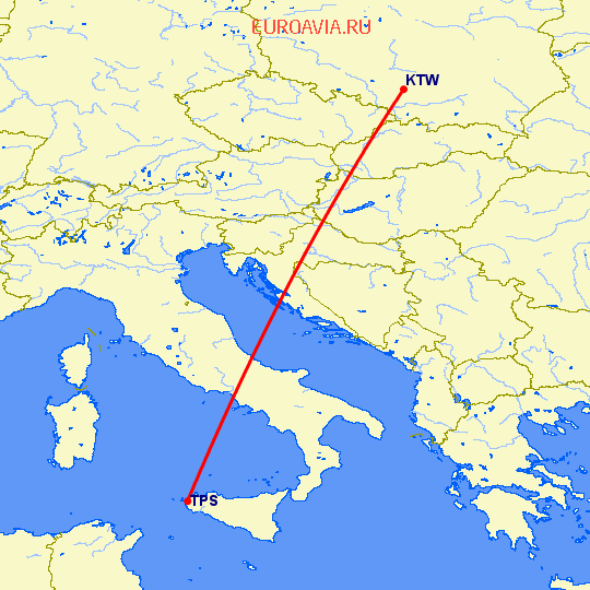 перелет Катовице — Тапини на карте