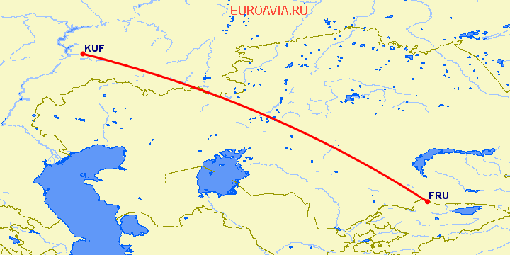 перелет Самара — Бишкек на карте