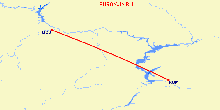 перелет Самара — Нижний Новгород на карте
