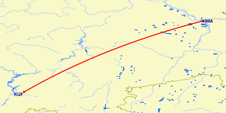 перелет Самара — Ханты Мансийск на карте
