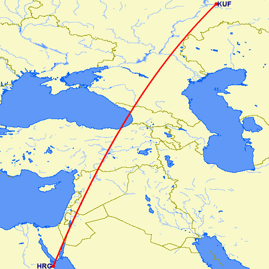 перелет Самара — Хургада на карте