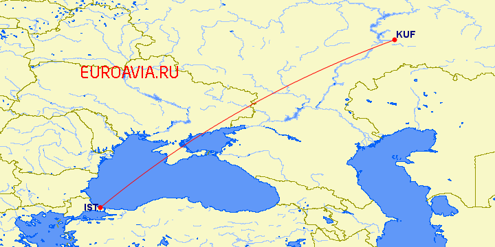 перелет Самара — Стамбул на карте
