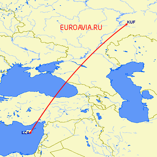 перелет Самара — Ларнака на карте