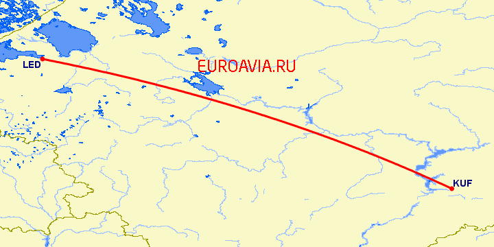 перелет Самара — Санкт Петербург на карте