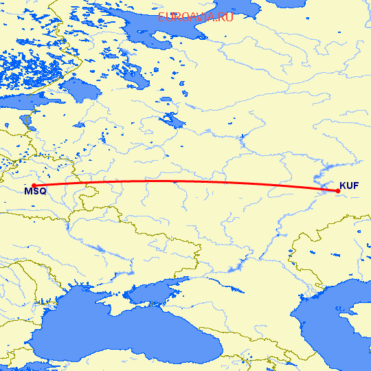 перелет Самара — Минск на карте