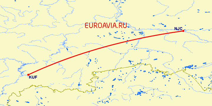 перелет Самара — Нижневартовск на карте