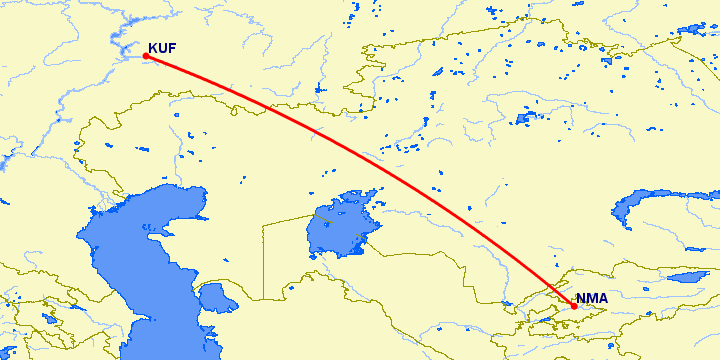 перелет Самара — Наманган на карте