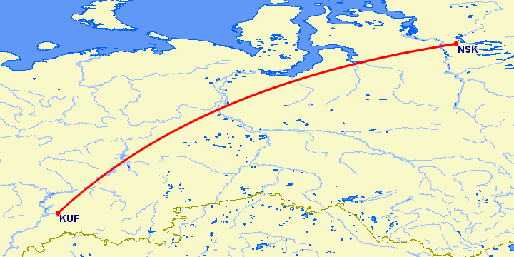 перелет Самара — Норильск на карте