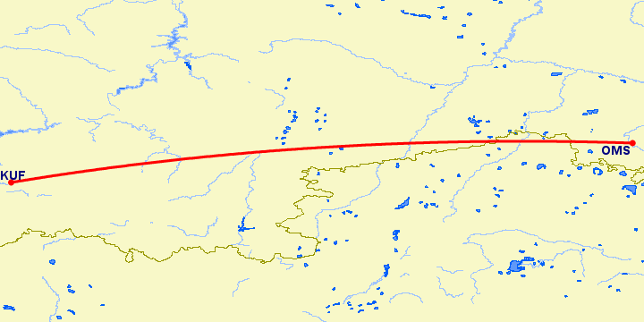 перелет Самара — Омск на карте