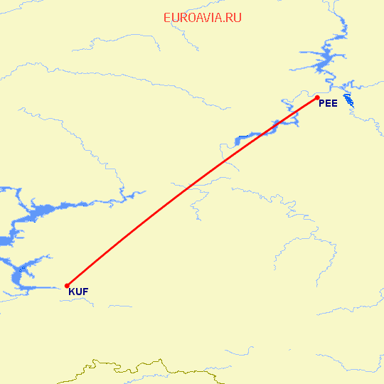 перелет Самара — Пермь на карте