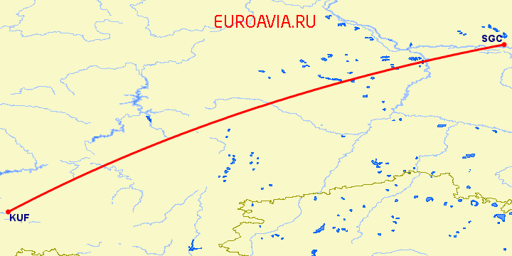 перелет Самара — Сургут на карте