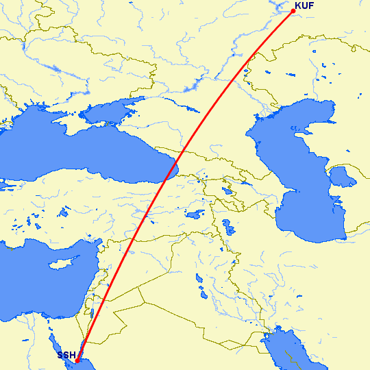перелет Самара — Шарм эль Шейх на карте