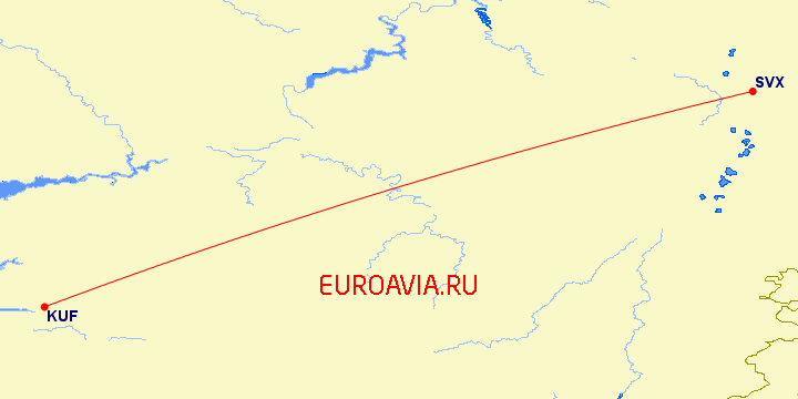 перелет Самара — Екатеринбург на карте