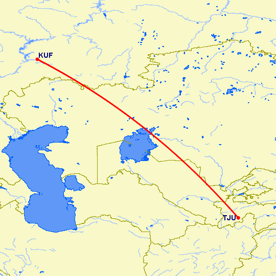 перелет Самара — Куляб на карте
