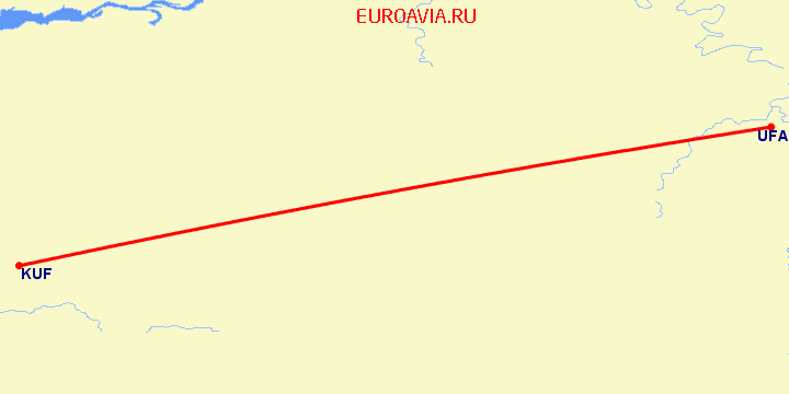 перелет Самара — Уфа на карте
