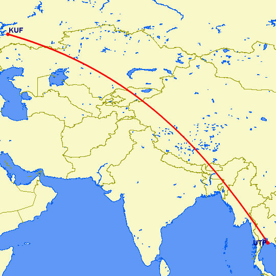 перелет Самара — Паттайя на карте