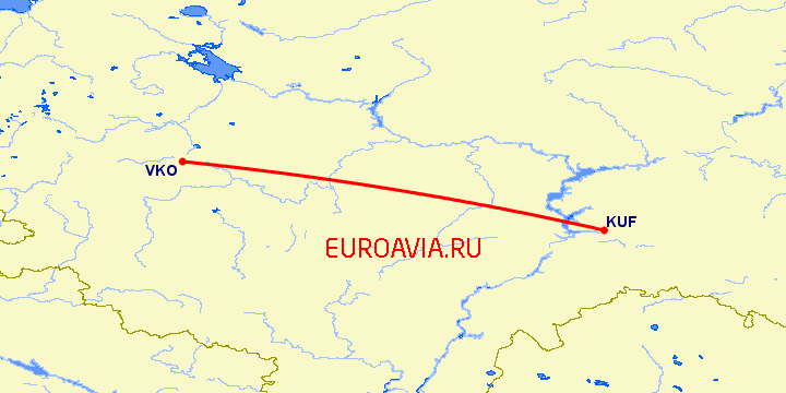 перелет Самара — Москва на карте