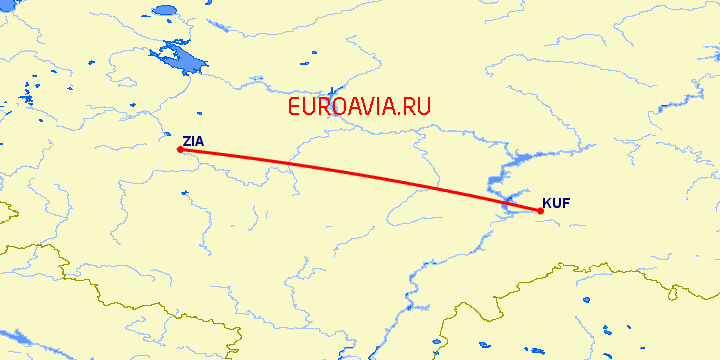 перелет Самара — Москва на карте