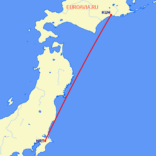перелет Куширо — Токио на карте