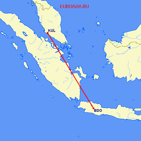 перелет Куала Лумпур — Бандунг на карте