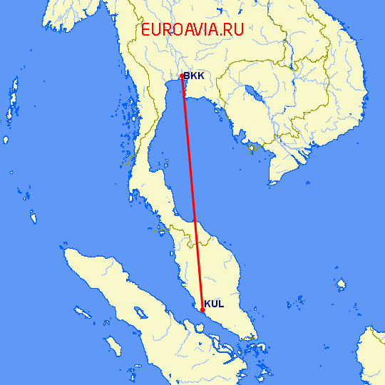 перелет Куала Лумпур — Бангкок на карте