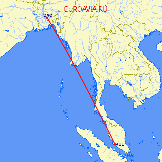 перелет Куала Лумпур — Dhaka на карте