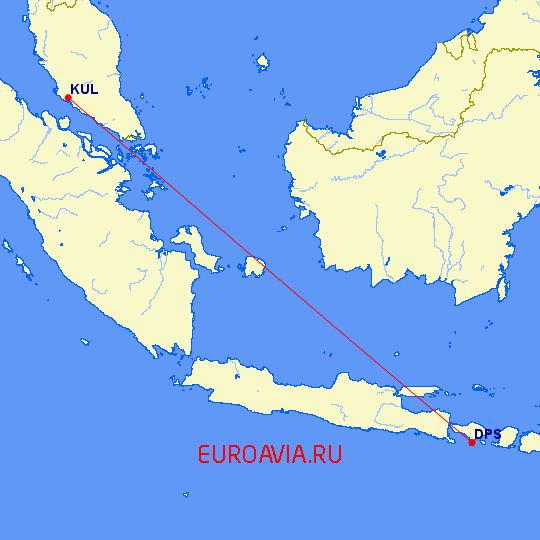 перелет Куала Лумпур — Денпасар на карте