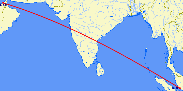 перелет Куала Лумпур — Дубай на карте