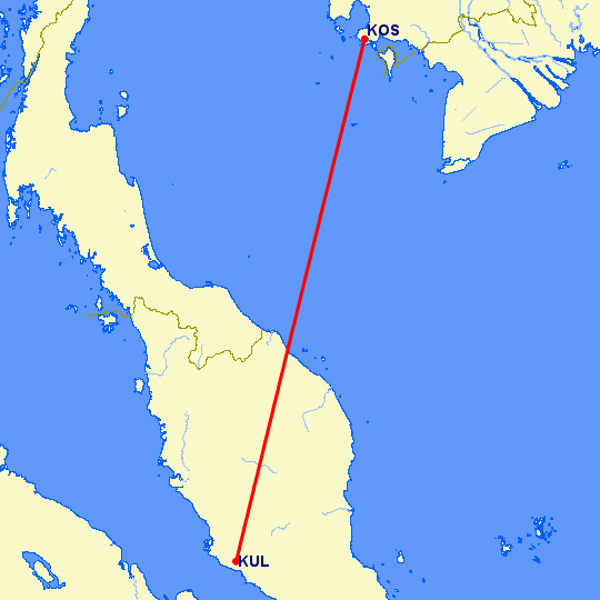 перелет Куала Лумпур — Сиануквиль на карте