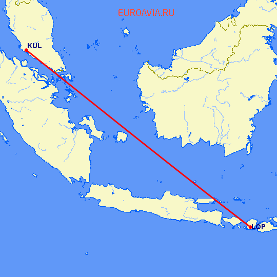 перелет Куала Лумпур — Матарам на карте