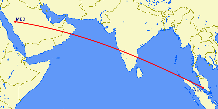 перелет Куала Лумпур — Медина на карте