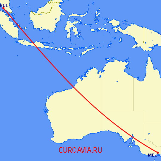 перелет Куала Лумпур — Мельбурн на карте