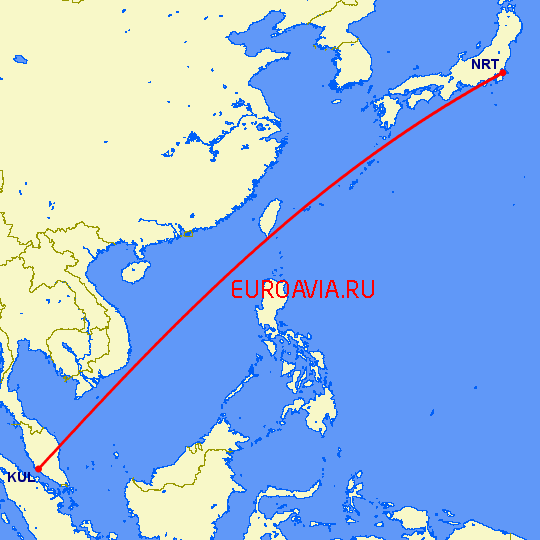 перелет Куала Лумпур — Токио на карте