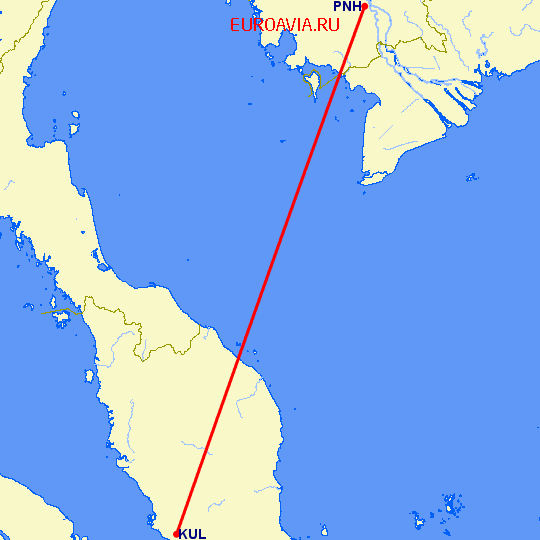 перелет Куала Лумпур — Пномпен на карте