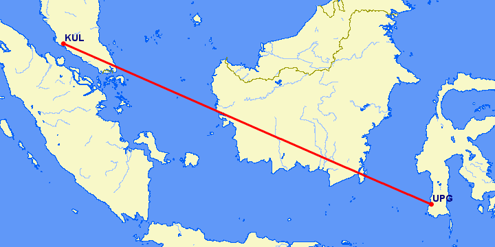 перелет Куала Лумпур — Ujung Pandang на карте