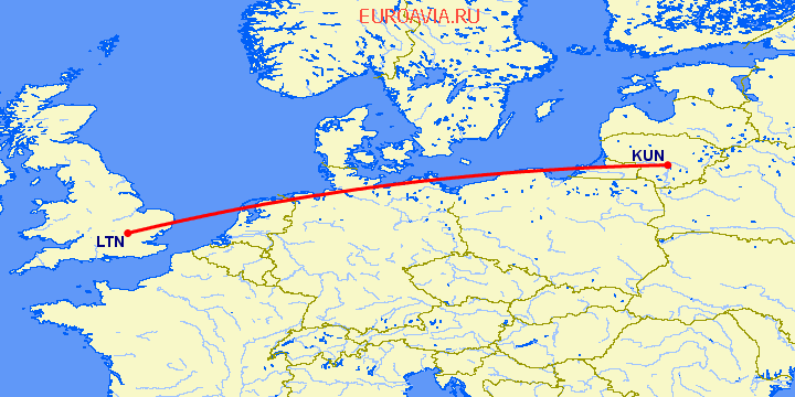 перелет Каунас — Luton на карте