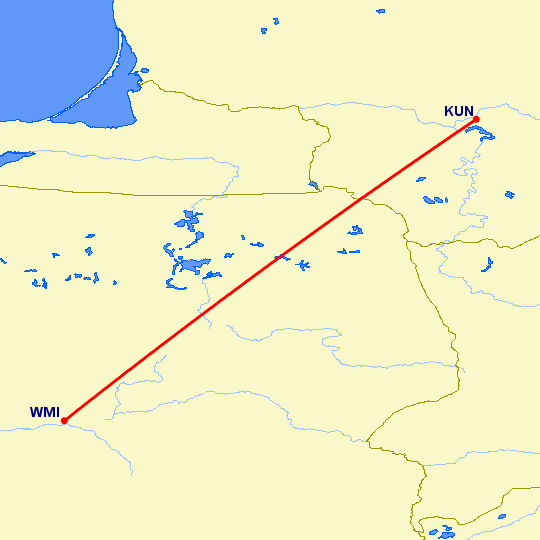 перелет Каунас — Варшава на карте