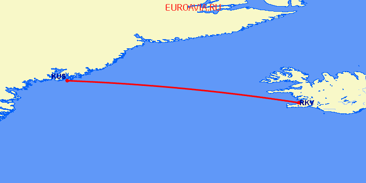 перелет Kulusuk — Рейкьявик на карте