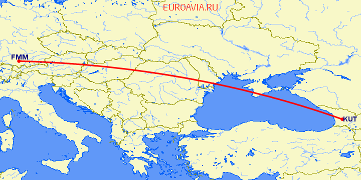 перелет Кутаиси — Мемминген на карте