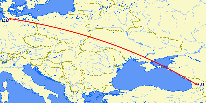 перелет Кутаиси — Гамбург на карте