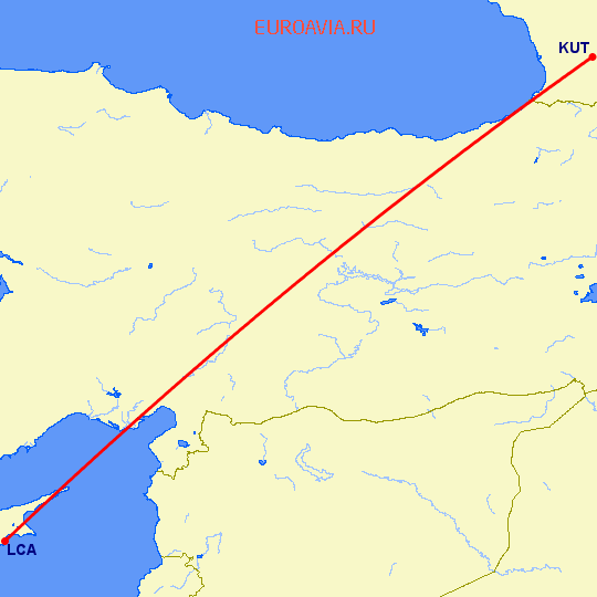 перелет Кутаиси — Ларнака на карте