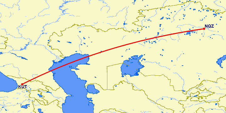 перелет Кутаиси — Нур-Султан на карте